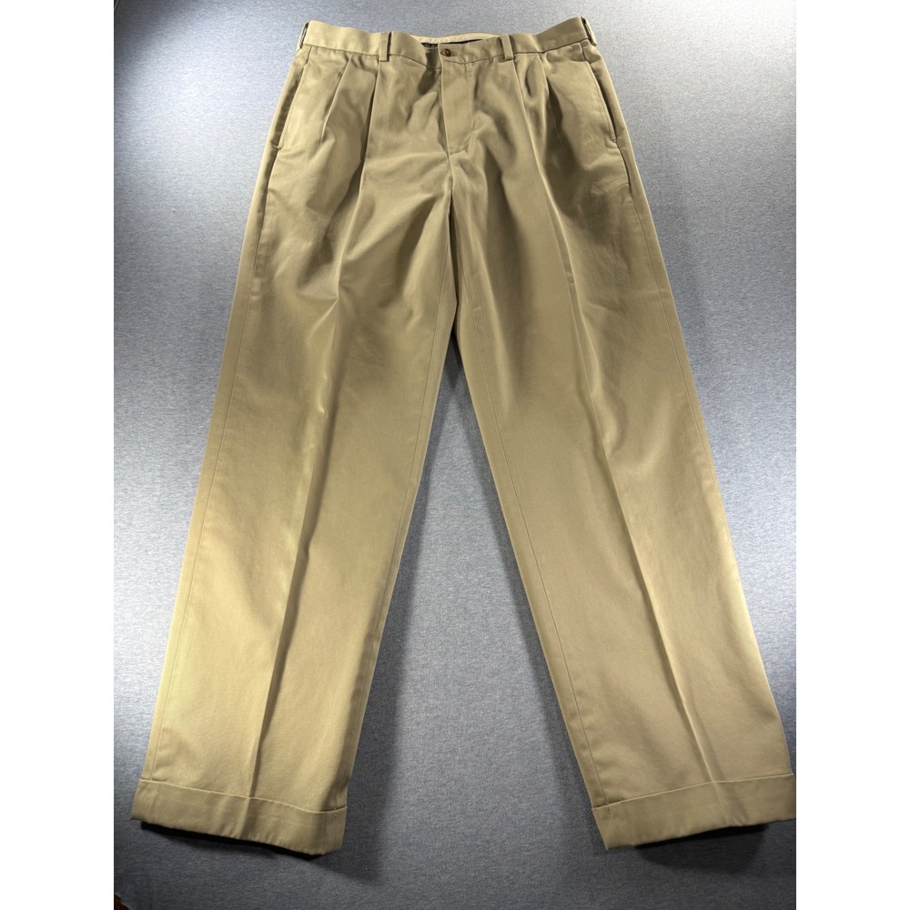 Brooks Brothers Advantage Chino Elliot Khaki Pleated Cuffed Pants Mens 36x32